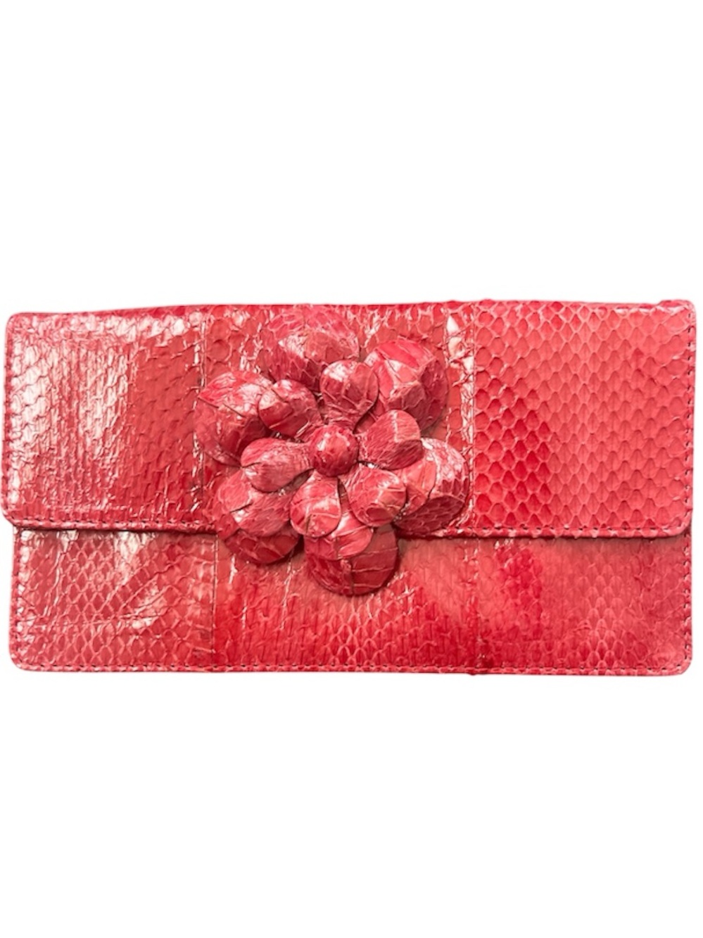Python Snakeskin Exotic Leather Floral Mini Clutch Wallet/ WOC